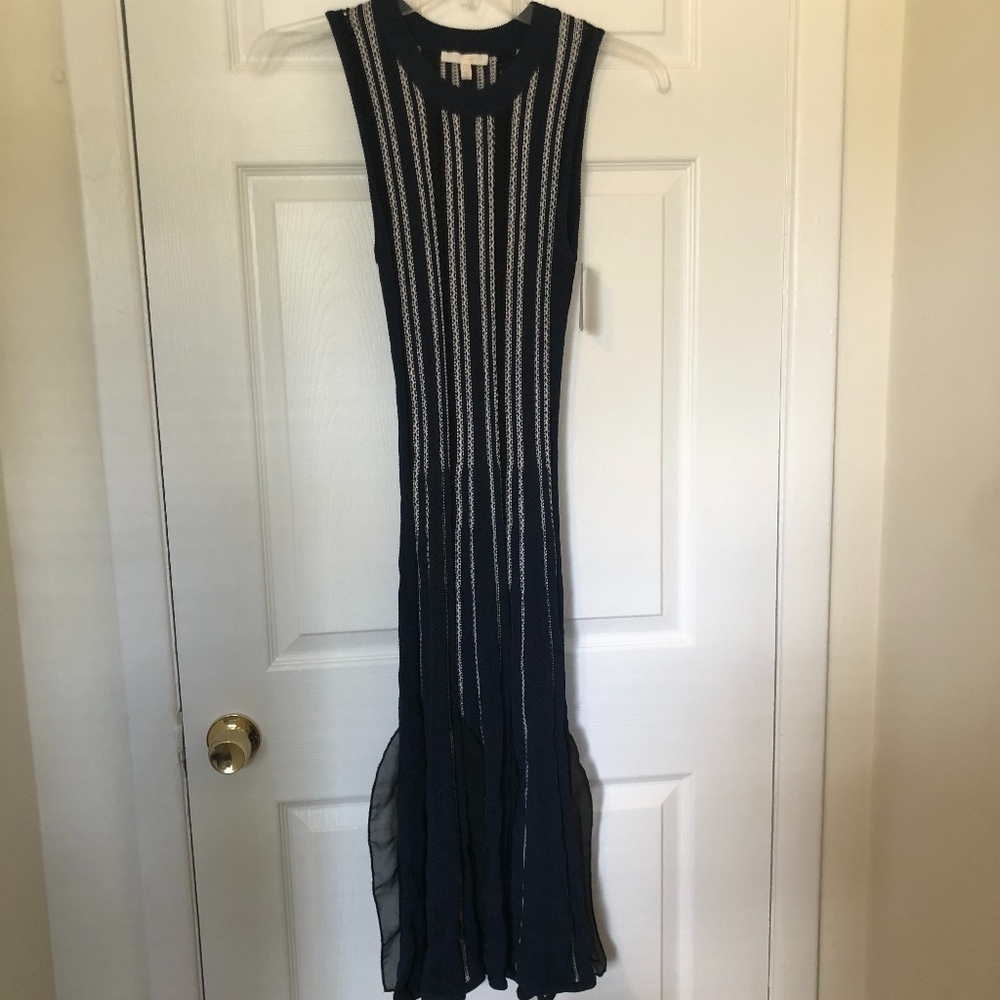 ! Harlyn Navy Sleeveless Ruffle Sweater Dress Women Size S